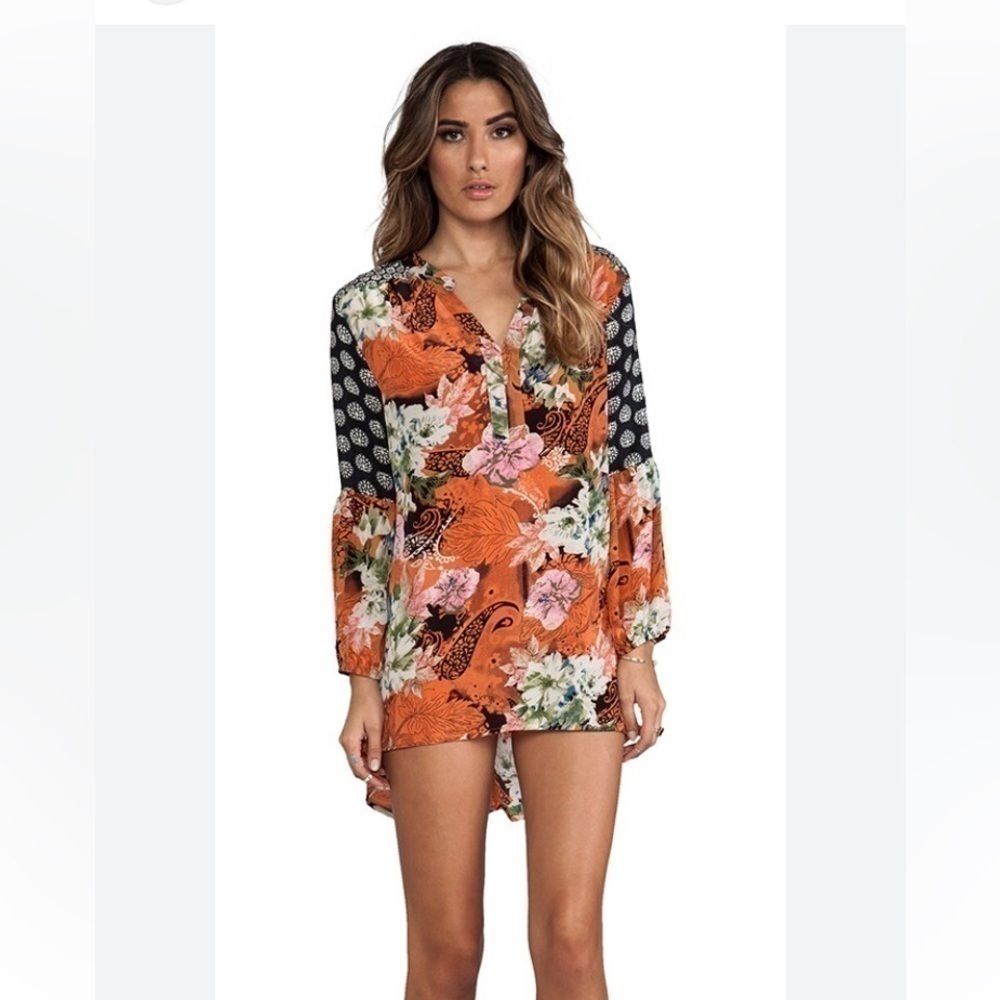 Tolani Monisha Mini dress tunic in an orange, pink and green floral pattern L - Picture 9 of 9
